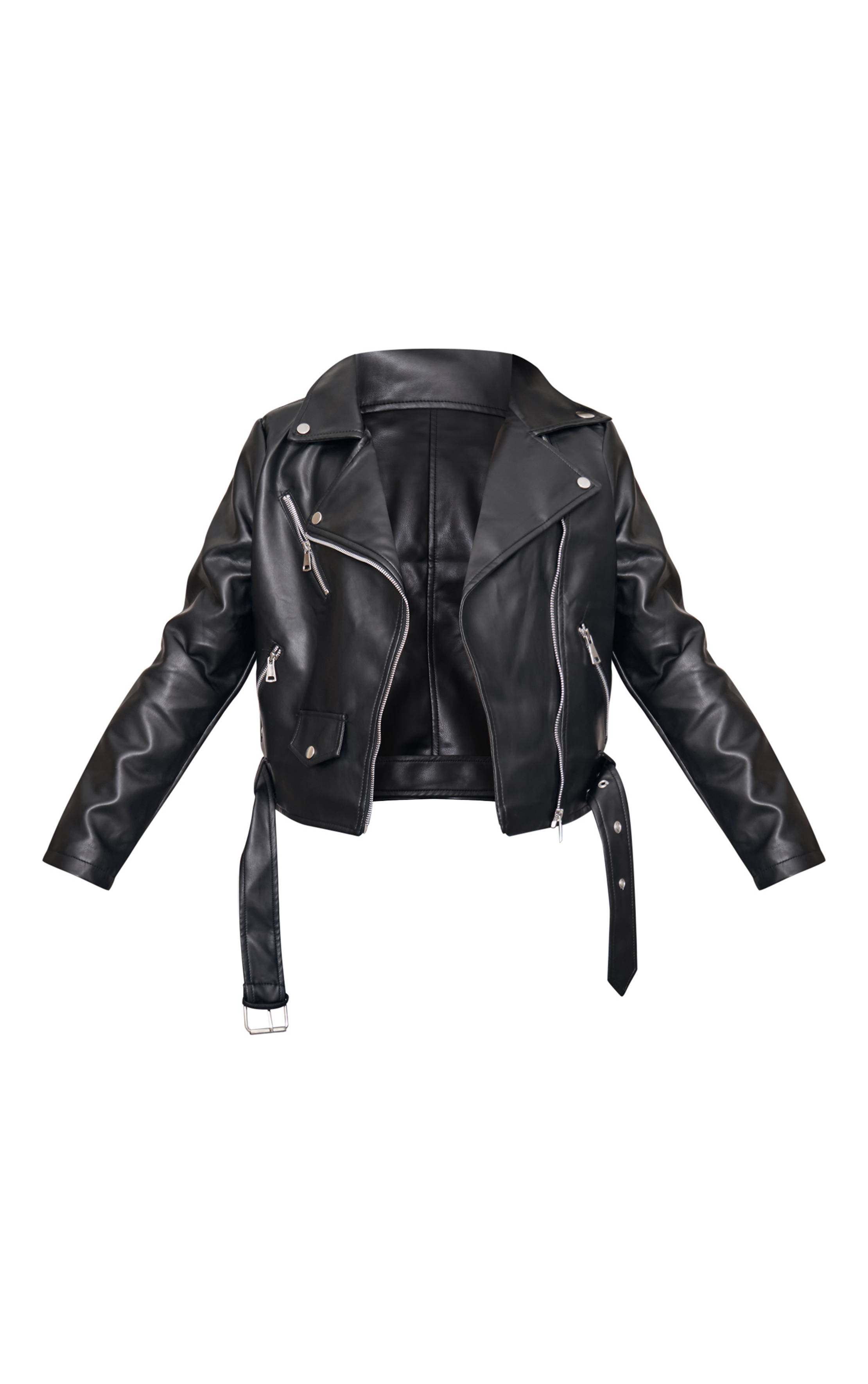 Noir Veste De Motard Cintrée En Synthétiquecuir Avec Ceinture