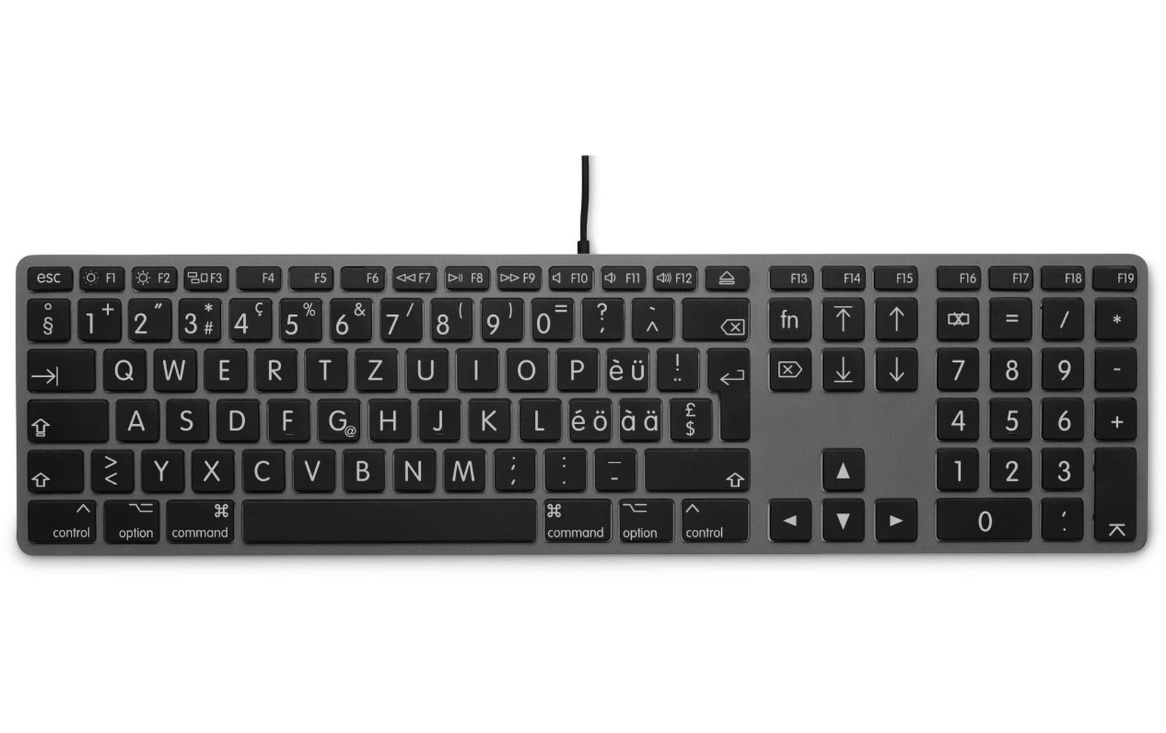 Tastatur USB Grosse Beschriftung GrauGrossschrift USB Tastatur mit 2 USB-Anschlüssen und oberer Aluminiumabdeckung