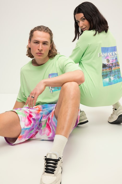 Oversize-Shirt, Palmenprints, Rundhals, Halbarm, Unisex