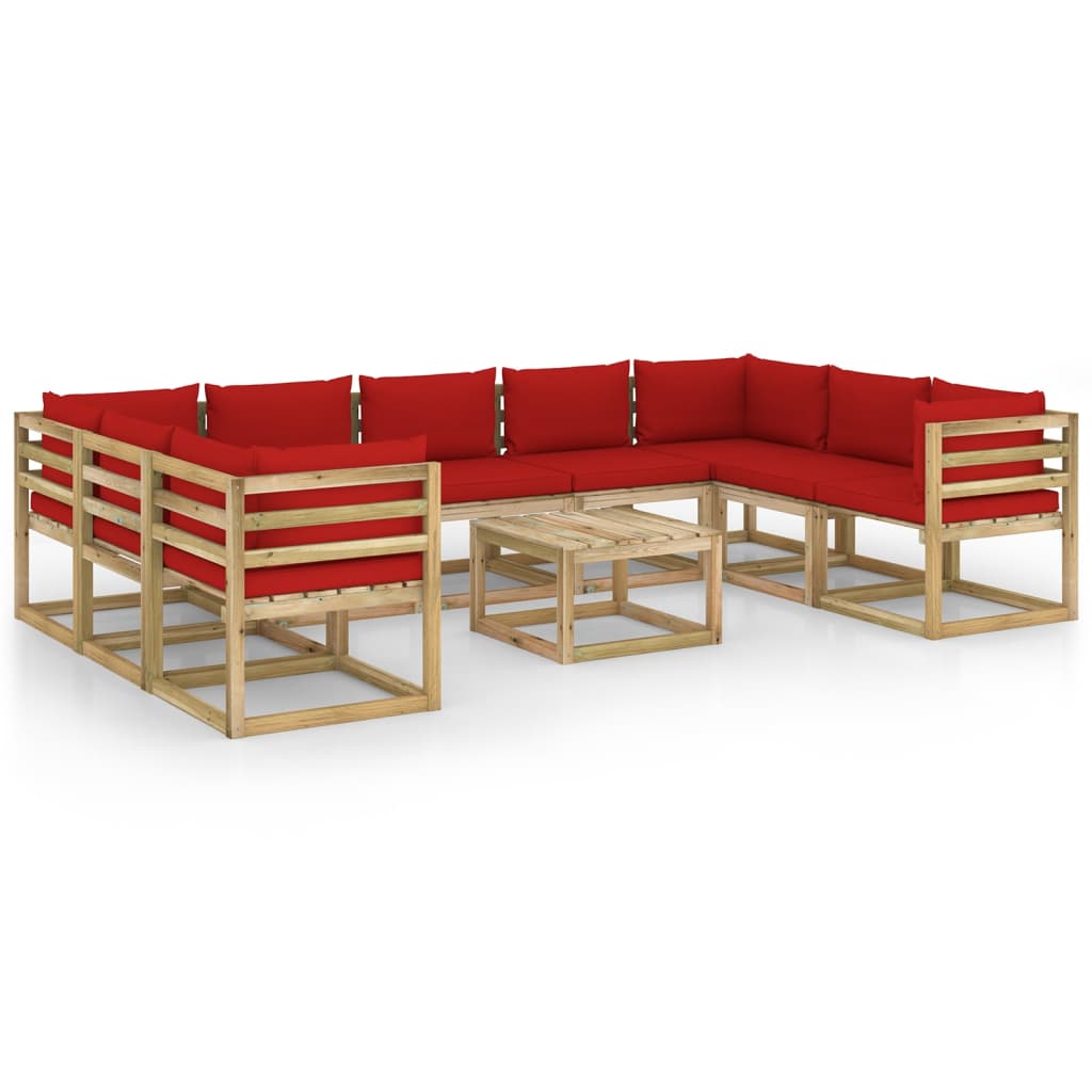 Salon de jardin meuble d'extérieur ensemble de mobilier 10 pièces avec coussins bois de pin imprégné