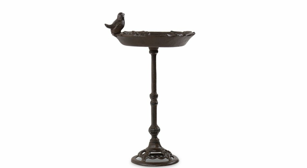 Abreuvoir oiseau sur pied fonte fonte marron 27.5x19x39cm
