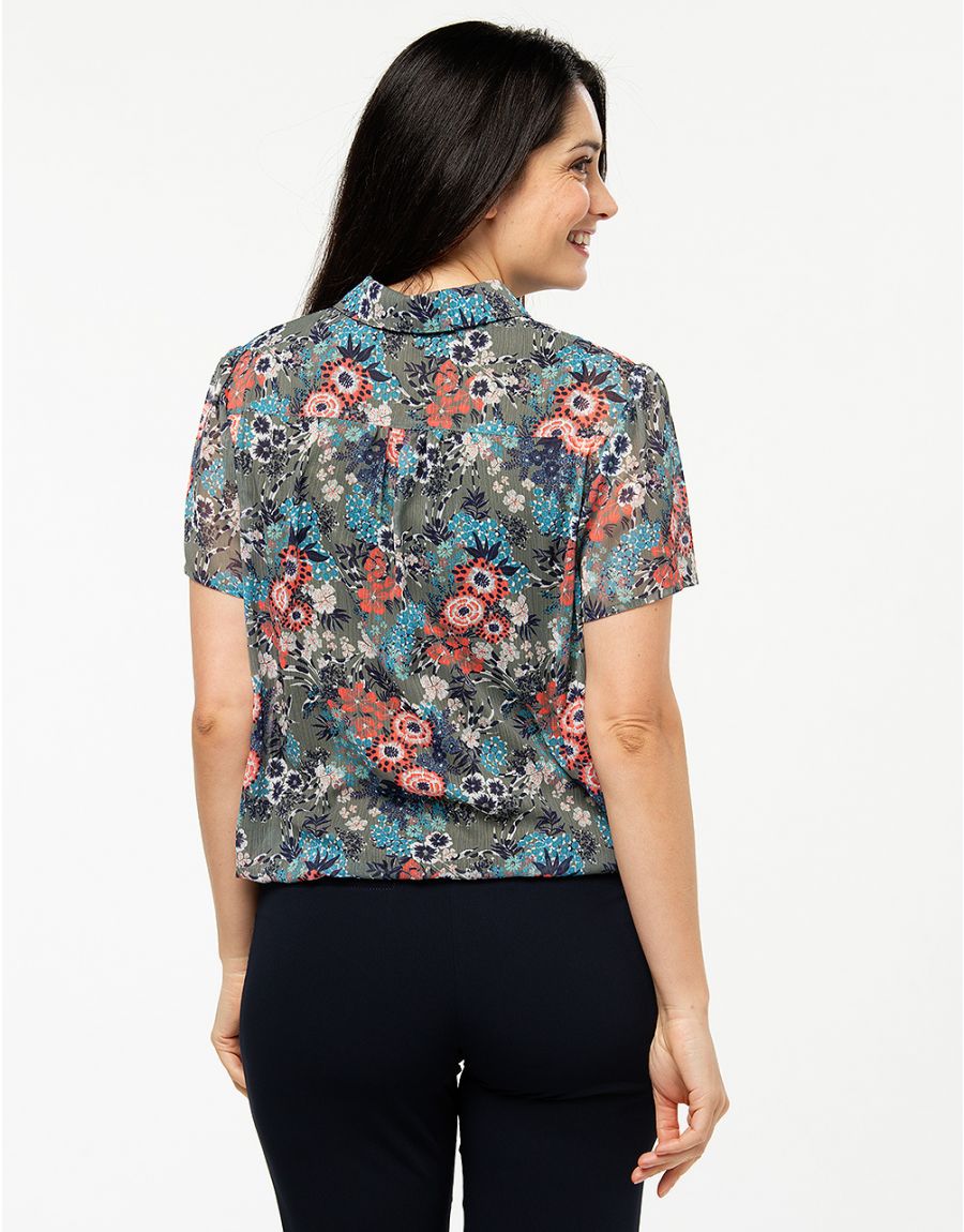 Blouse kaki fleuri