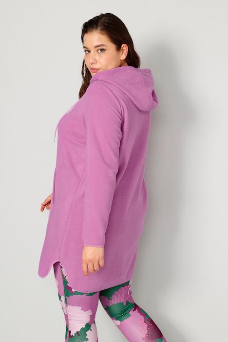 Long-Hoodie, oversized, Teddyfleece, Kapuze mit Zipper, Kängurutasche