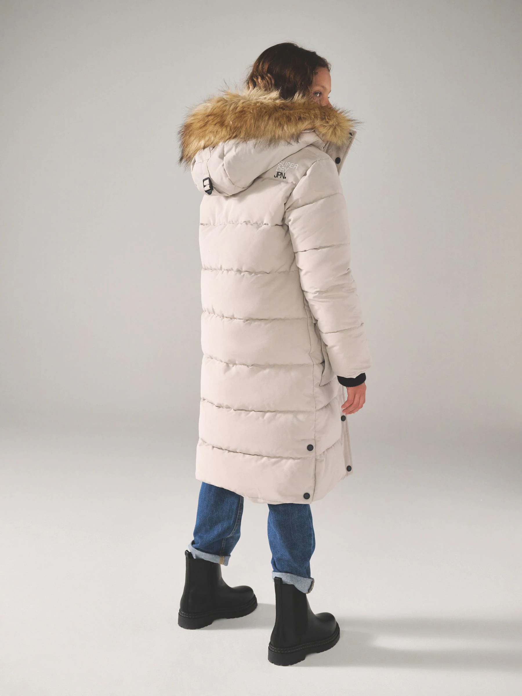 Crème - Superdry - Everest lange gewatteerde jas
