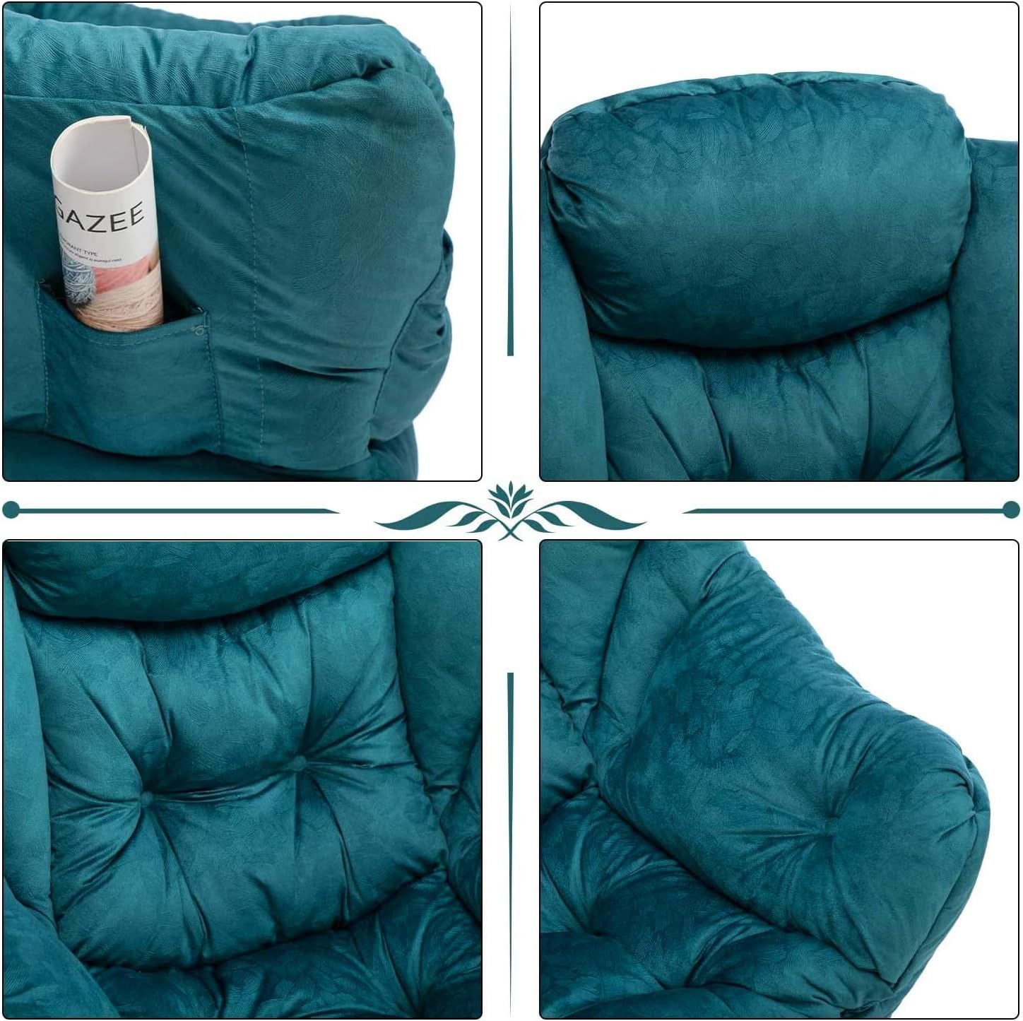 HollyHOME Sessel mit Hocker Ohrensessel mit Hocker Sessel Wohnzimmer Relaxsessel Schlafzimmer Lesesessel Lounge Sessels Armlehnensessel, Blau Grün