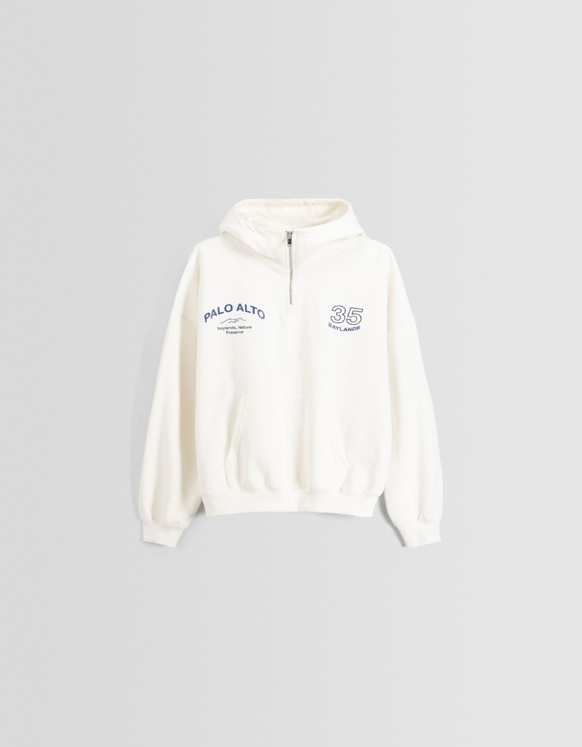 Moletom com capuz estampado e zíper