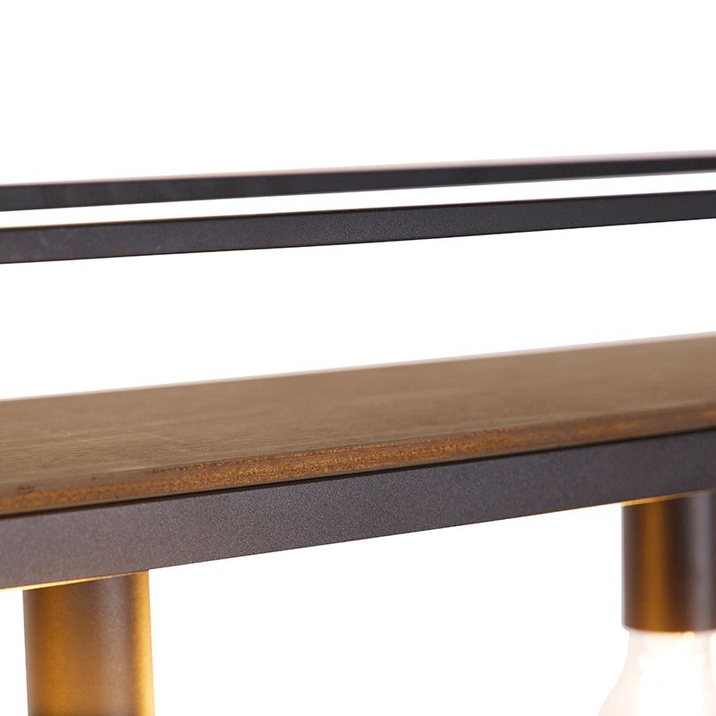 Smart hanglamp zwart met hout en rek 4-lichts incl. Wifi A60 - Cage Rack