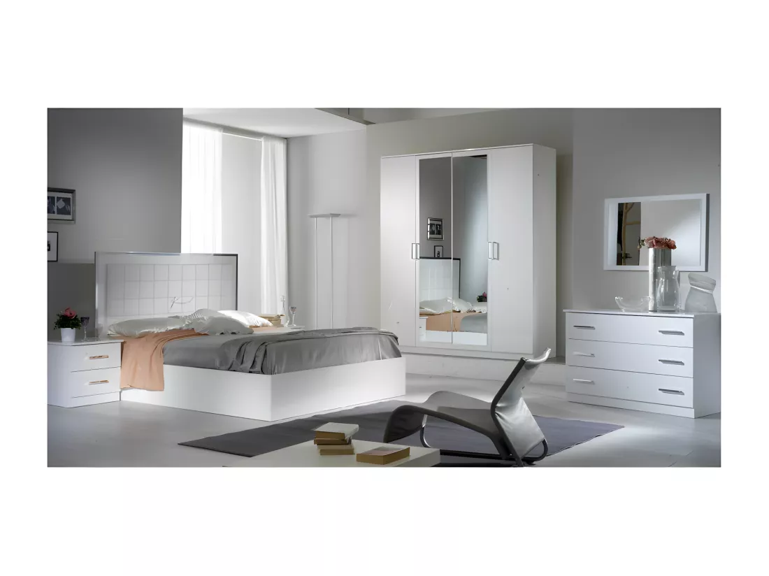 Chambre Complète 160x200 Laqué Blanc Brillant - AREZZO