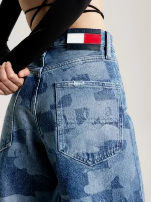 Calça jeans de perna larga com detalhes a laser