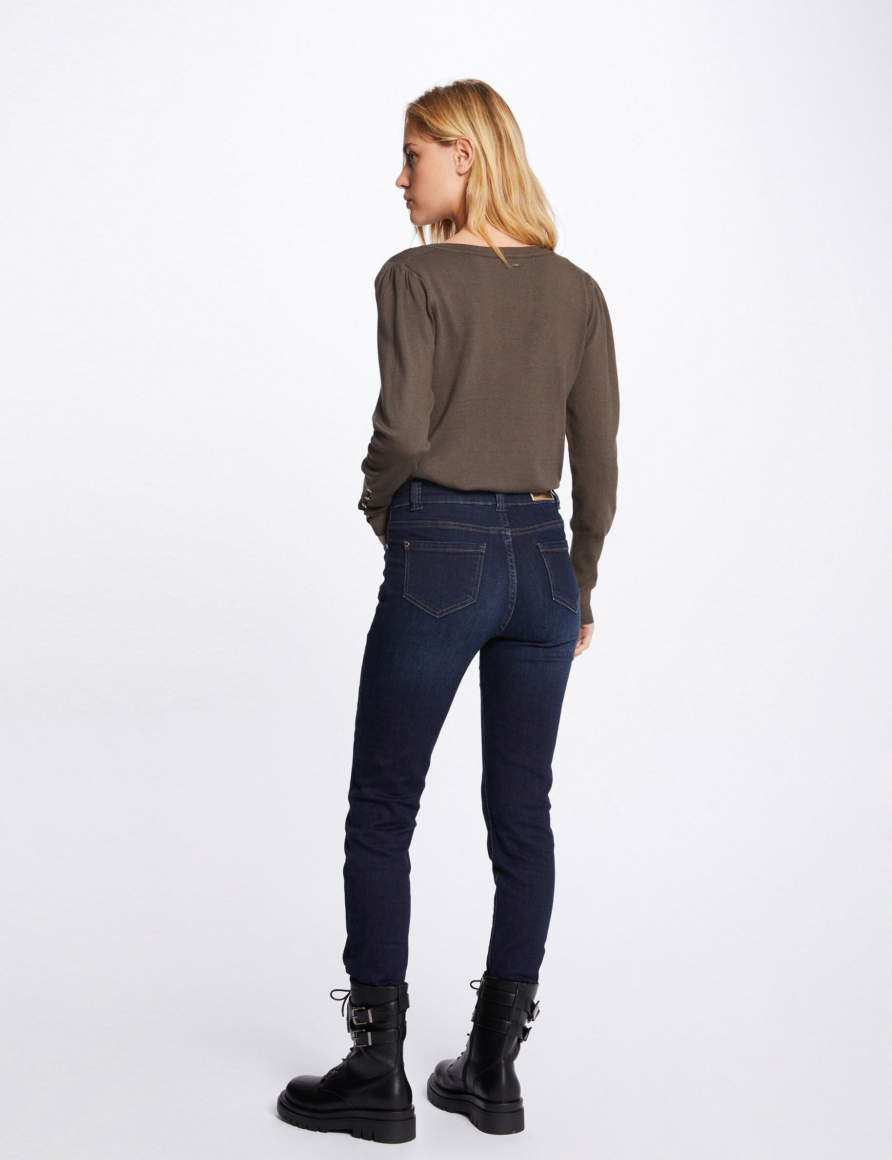 Pull manches longues avec col en V vert kaki femme - vert_kaki