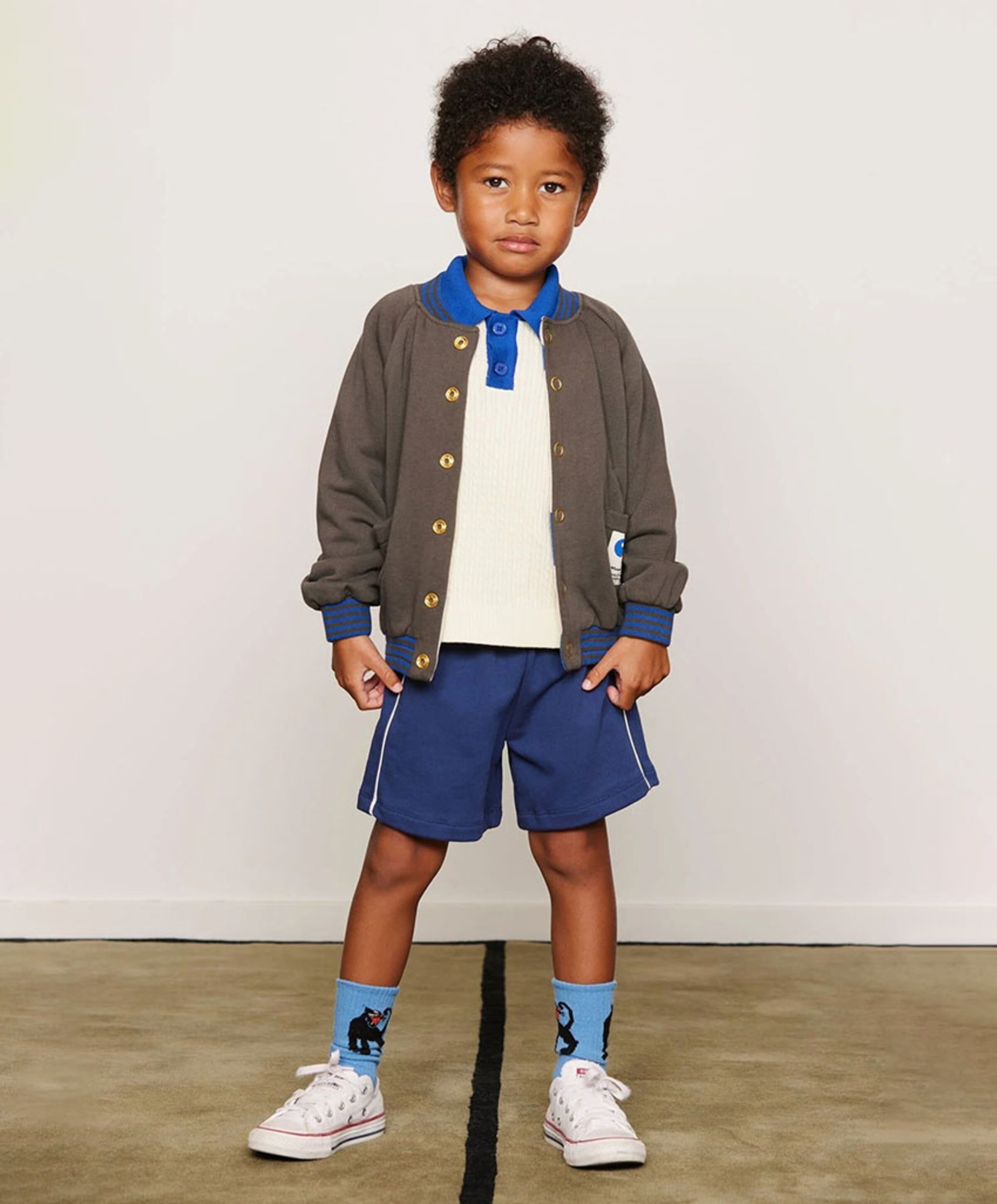 Mini Rodini Plain piping sweatshorts jongens korte broek blauw