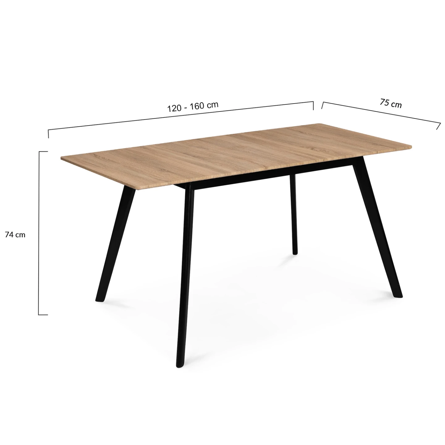 Table scandinave extensible rectangle INGA 4-8 personnes plateau bois pieds noirs 120-160 cm