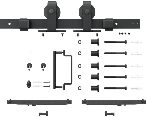 Pertura glazen schuifdeur complete set Neta Industrial 920x2050x8 mm Links/Rechts incl. beslag Blar staal gepoedercoat zwart, soft-close mechanisme, verzonken handgreep