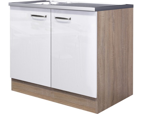 Flex Well spoelbakkast inclusief Valero spoelbak, BxDxH 100 x 60 x 86 cm, wit hoogglans, gedemonteerd