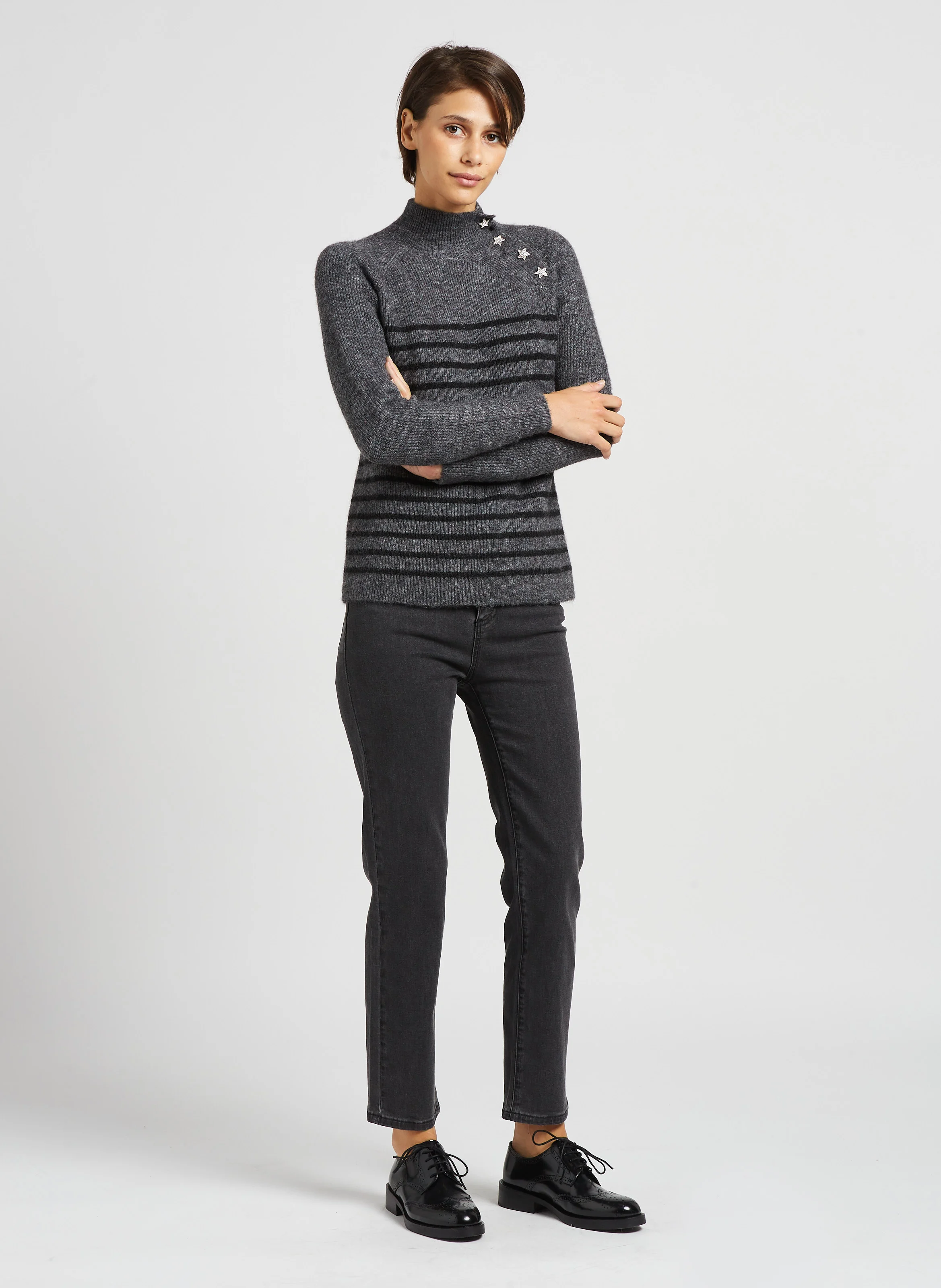 BRIEG - Jean droit 7/8 en coton | Gris