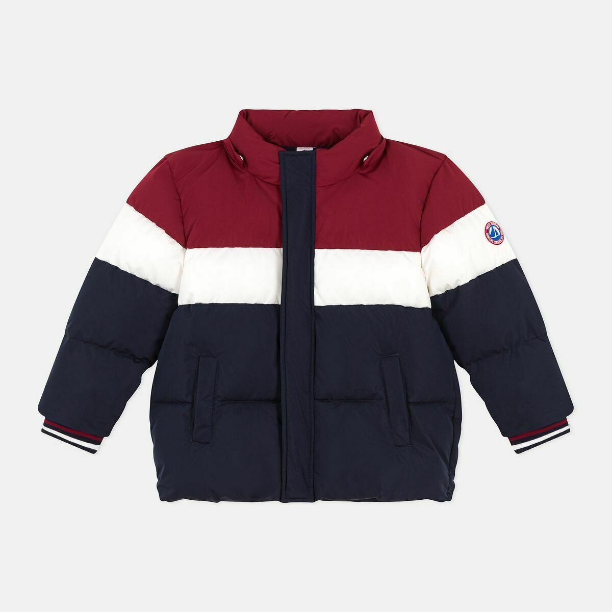 PETIT BATEAU<br>Jaqueta de plumas com capuz em blocos de cores