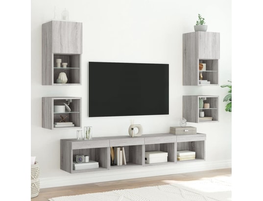 VIDAXL - Elément suspendu Meuble tv mural avec lumières led sonoma gris 30x28,5x30 cm