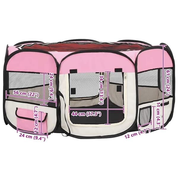 vidaXL Sammenleggbar lekegrind for hunder bæreveske rosa 145x145x61 cm