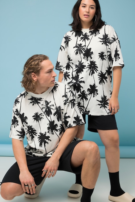 Oversize-Shirt, Palmenprint, Rundhals, Halbarm, Unisex