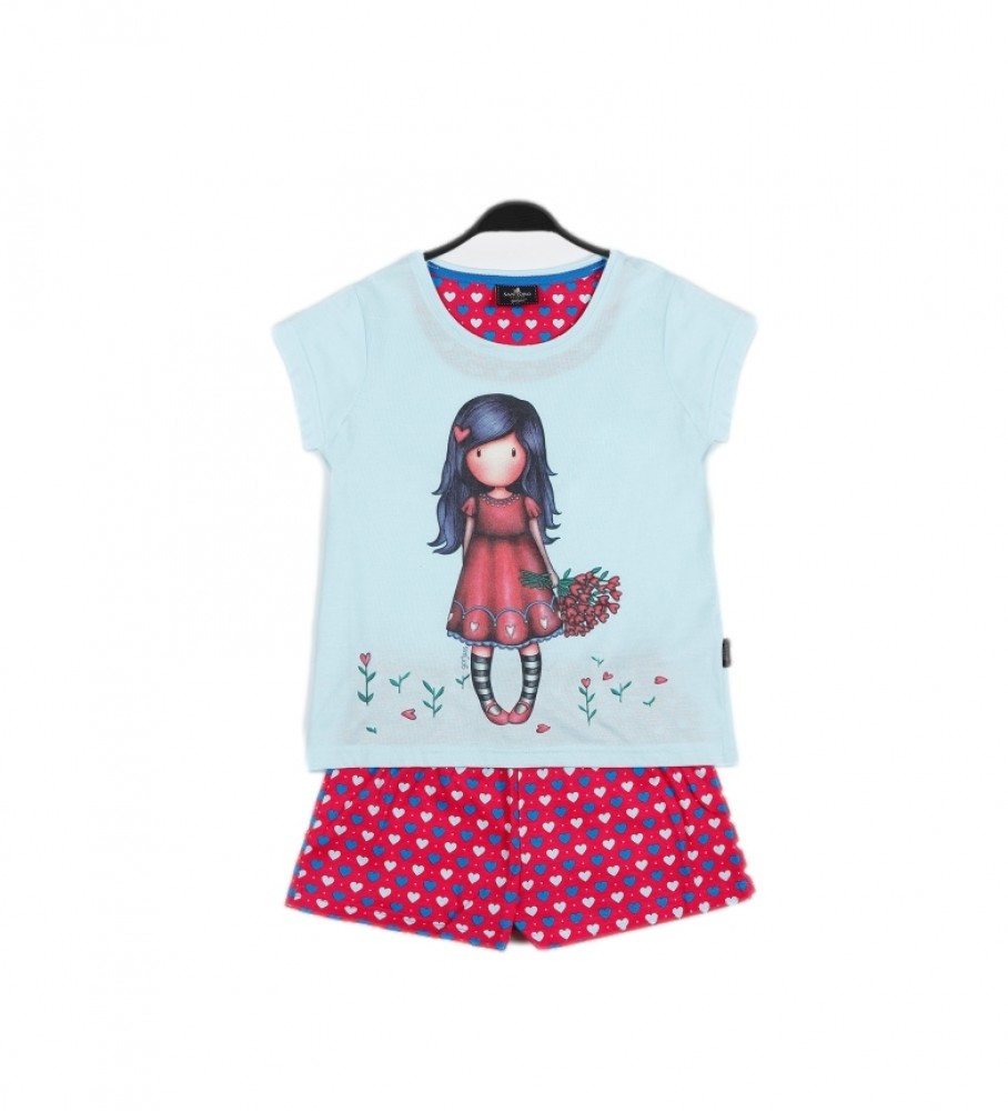 Pijama Santoro Love Grows, azul e rosa.
