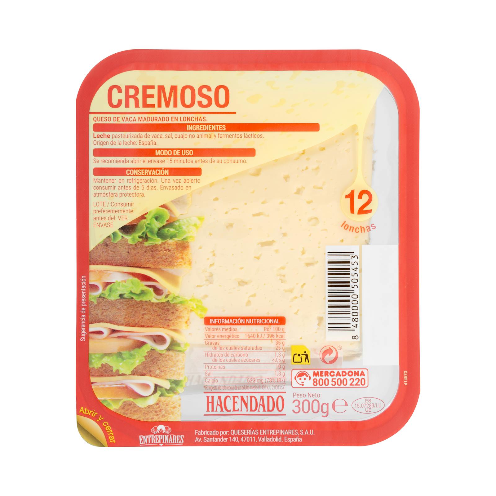 Tranches de fromage de vache crémeux Hacendado