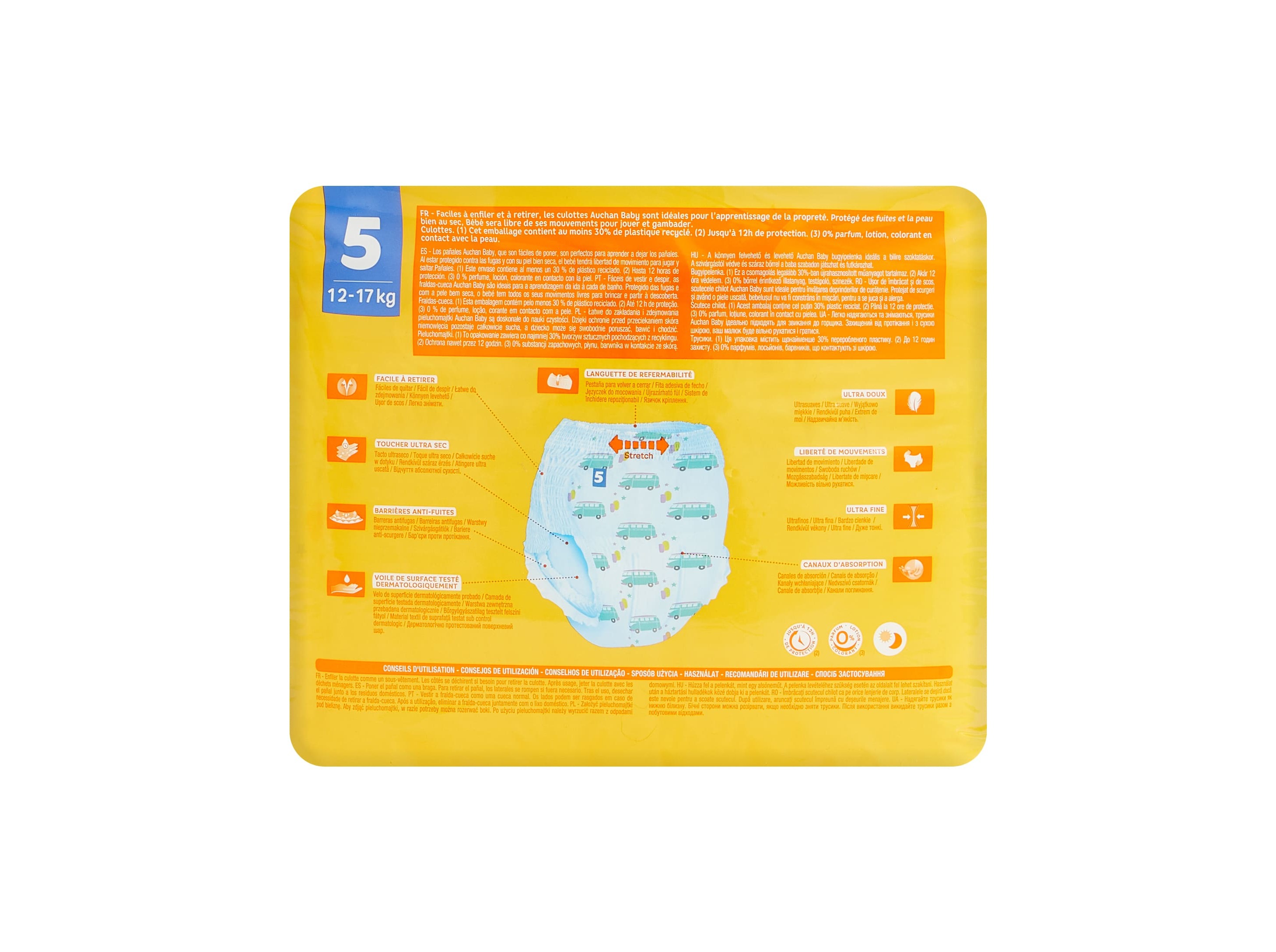 FRALDAS CUECA AUCHAN BABY TAMANHO 5 12-17KG 40UN