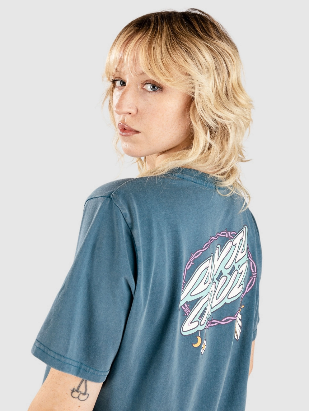 Santa Cruz Barbed Oval Dot T-Shirt dark teal vintage wash