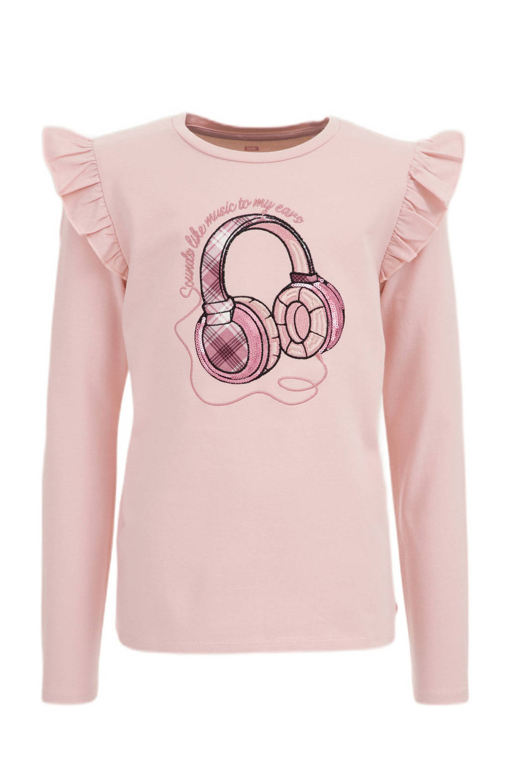 WE Fashion gestreepte longsleeve pink marshmallow