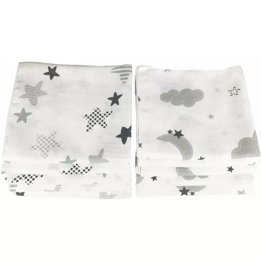 M.M.C. Mullwindel 10 PACK Spucktücher 80x70 cm Mulltücher 5 Wolken, 5 Sterne