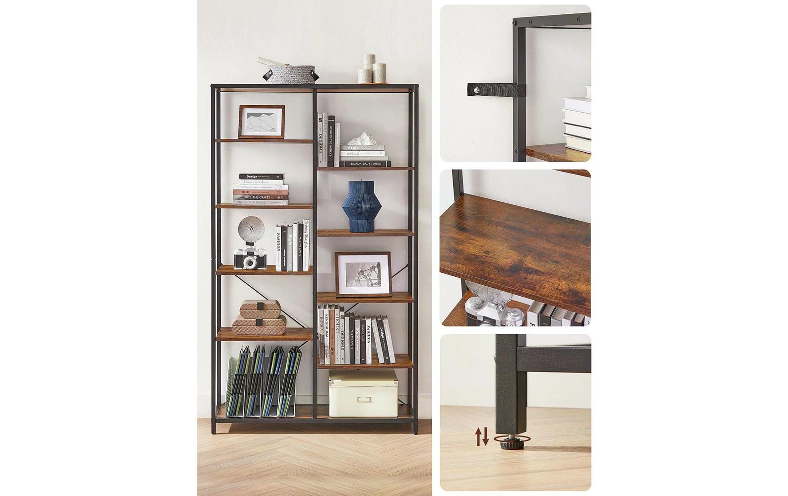 Regal mit 10 Ebenen 100 x 30 x 17 cm, Braun/Schwarz<br>Bücherregal