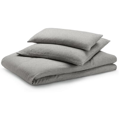 Bettbezug Flanell gestreift, Schwarz-Natur, 135 × 200 cm