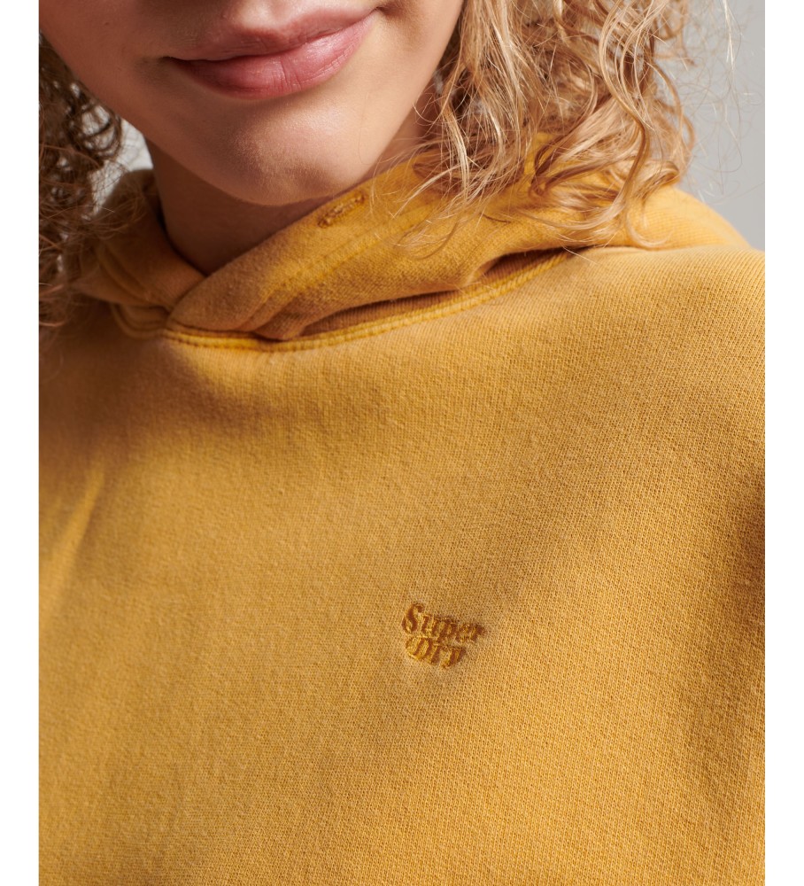 Moletom cropped com efeito lavado amarelo da Superdry