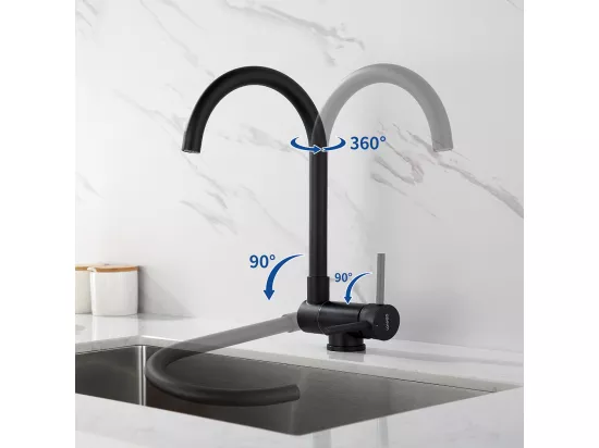 Robinet de Cuisine Rabattable Mitigeur d'évier Pivotant 360°Robinetterie en inox avec barboteur démotable, pour Évier contre Fenêtre, Noir
