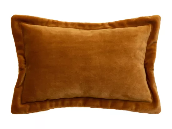 Coussin décoratif flanelle Jaune cumin effet fourrure 38 x 58 cm