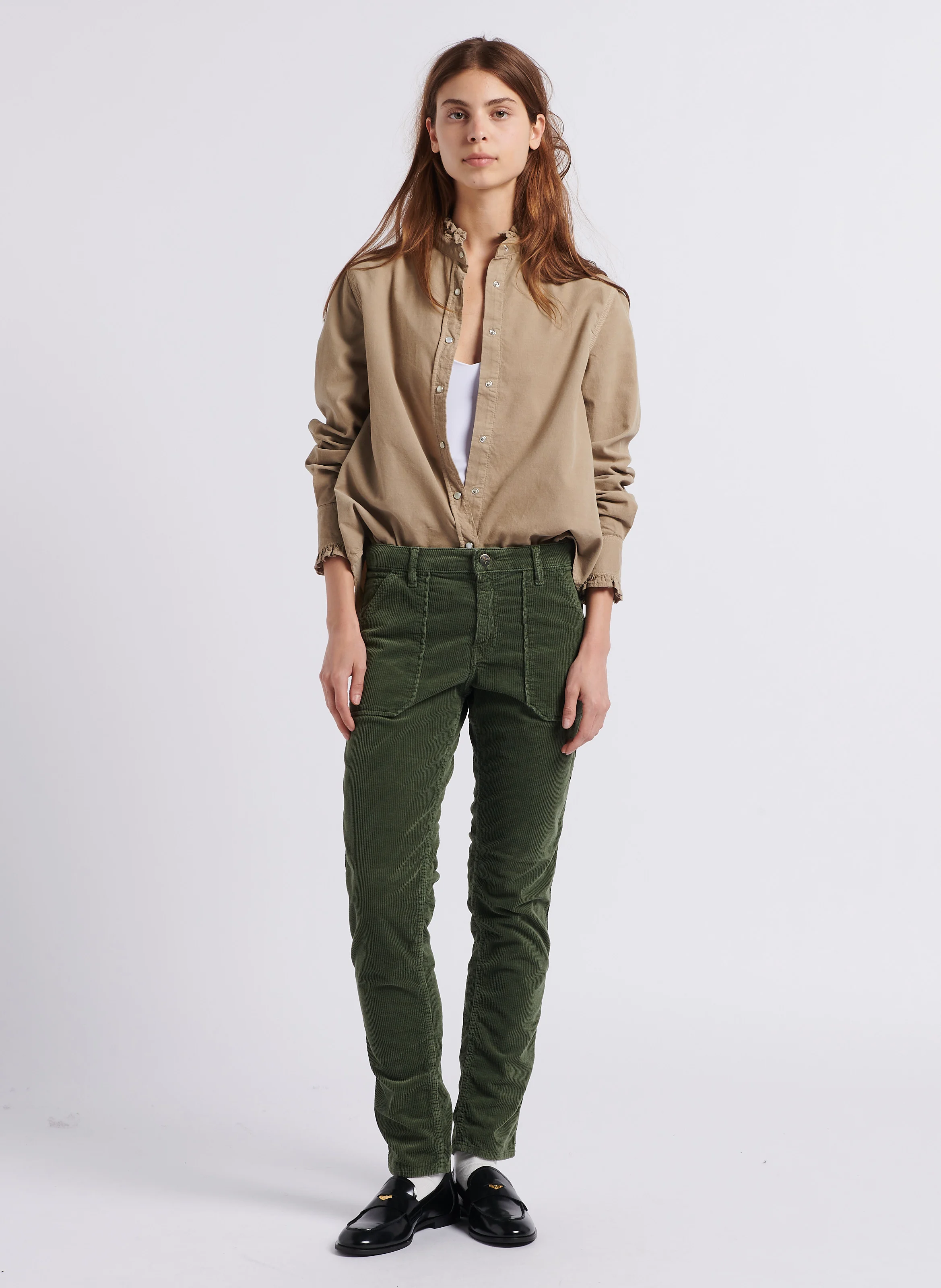 PIERCE - Pantalon slim en velours côtelé | Vert