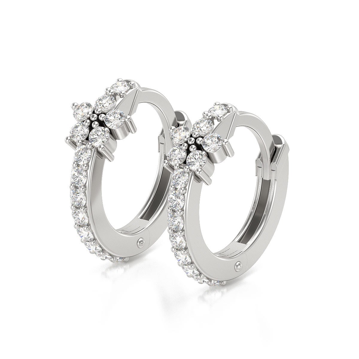 Boucles d'oreilles ADEN Créoles Or 585 Blanc Diamant 1.584grs