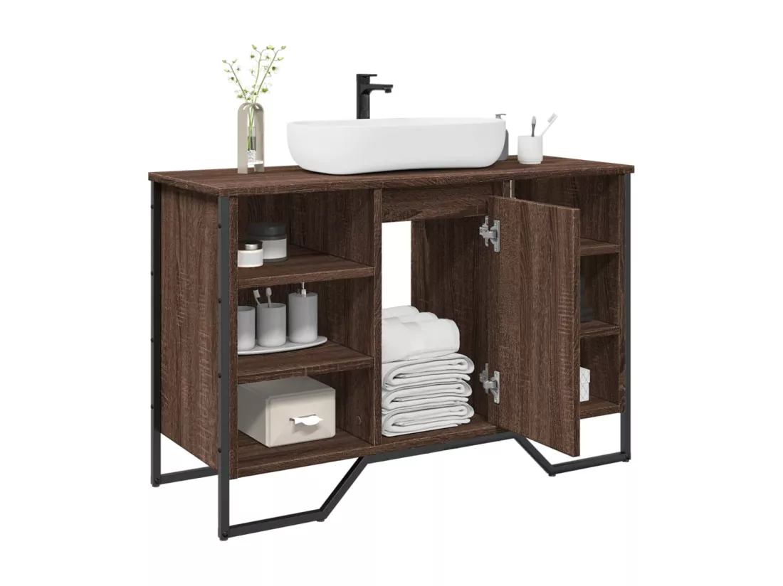 Armoire lavabo de salle de bain chêne marron 91x35x60 cm