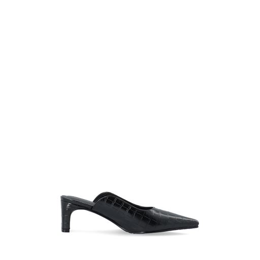 Bianco Rowe Heel Cutline Mules, Black Croco, 41