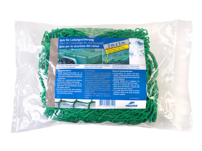 Meister Anhängernetz knotenlos, Ø 3 mm / 2 x 3 m, Grün Netz zur Ladungssicherung mit elastischem Seil