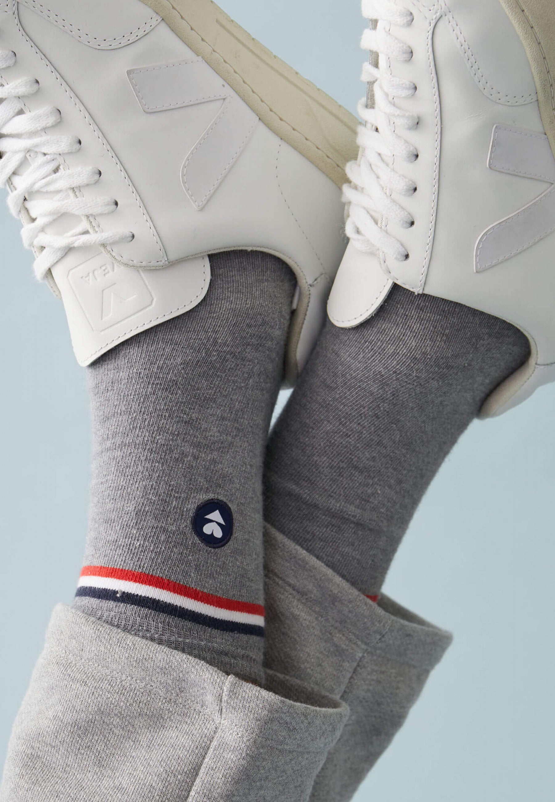 Chaussettes mi-hautes en coton-Lucas Drapeau Gris Chiné