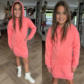 Basic hooded dress - coral