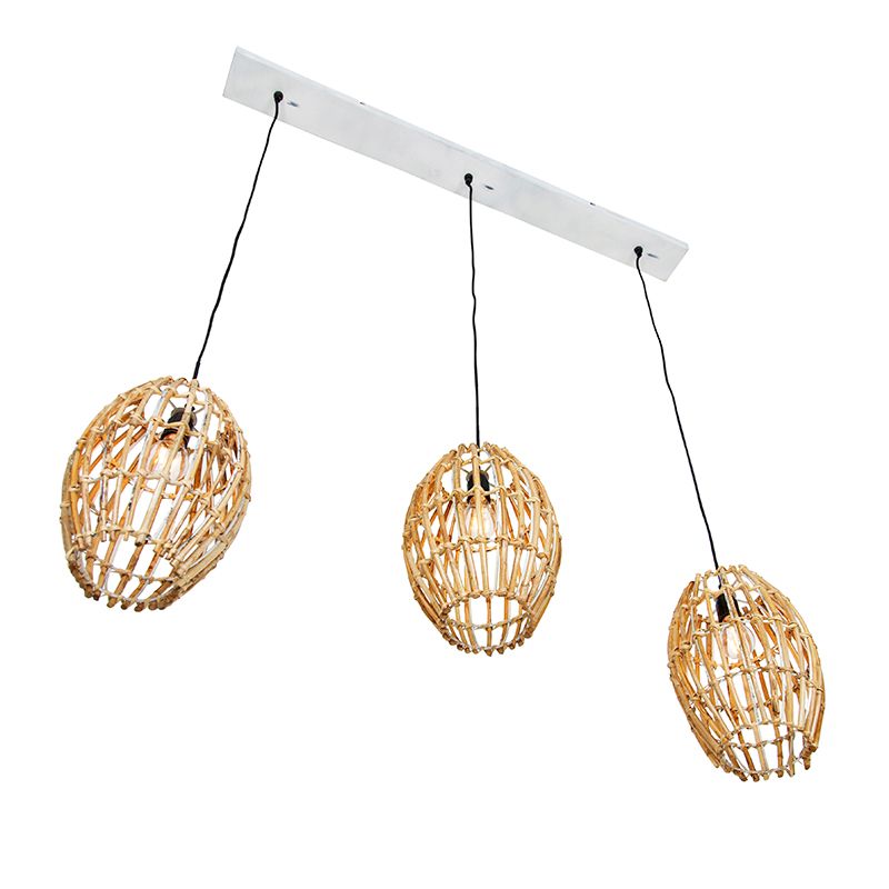 Hanglamp bamboe met wit langwerpig 3-lichts - Canna Capsule