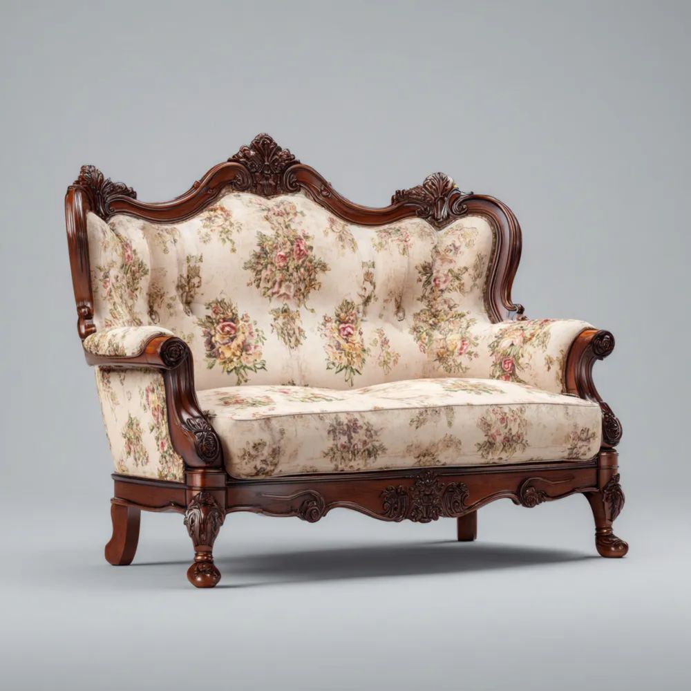 2-Sitzer-Sofa mit Holzrahmen und floraler Polsterung – 150x80x100 cm K