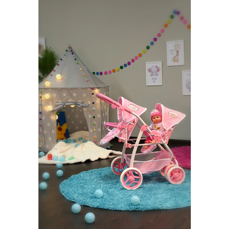 knorr toys® Zwillingspuppenwagen Milo - Princess white rose rosa