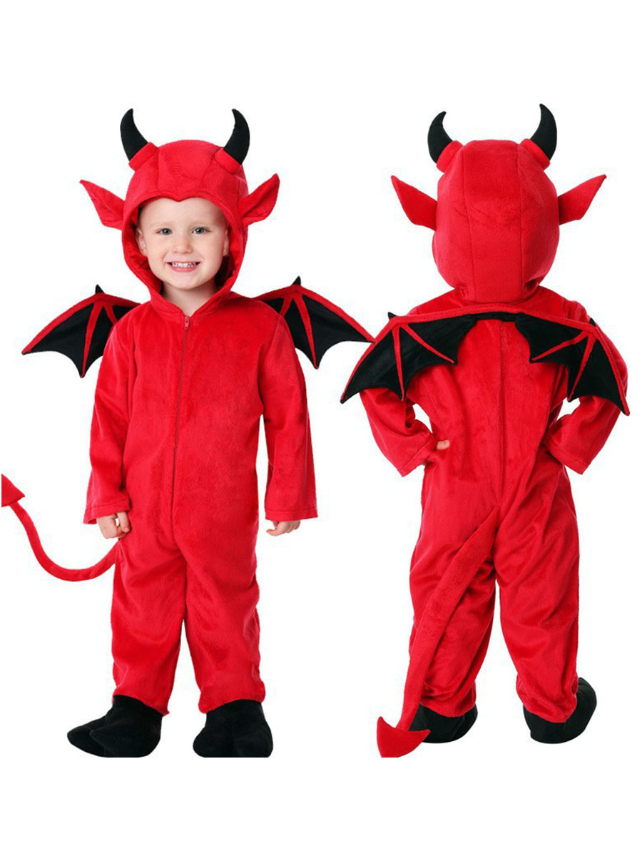 (110cm) Fasnachts Kinder Kostüm Teufel Overall Verkleidung für Motto Partys / Halloween inkl. Filz Flügel - Rot