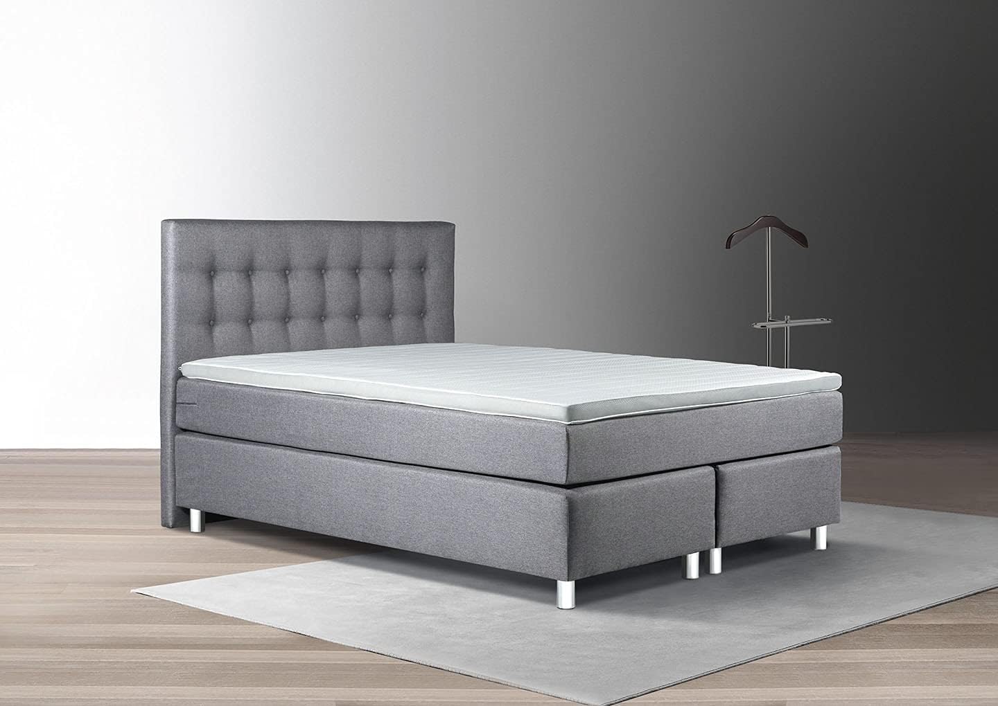 Tesla Dreams Boxspringbett 180x200 Ronda, 7 Zonen Taschenfederkern-Matratze H2/H3, 5 Jahre Garantie, Topper Komfortschaum, Unterbau Taschenfederkern, Montage verfügbar, Grau