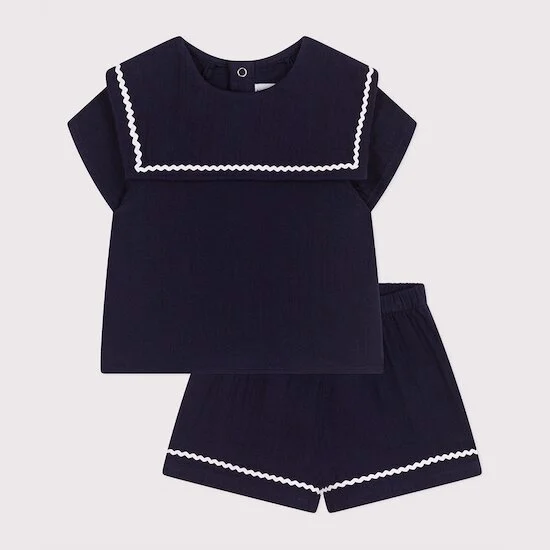 Ensemble deux pièces en coton détails marins   Smoking        de               Petit Bateau