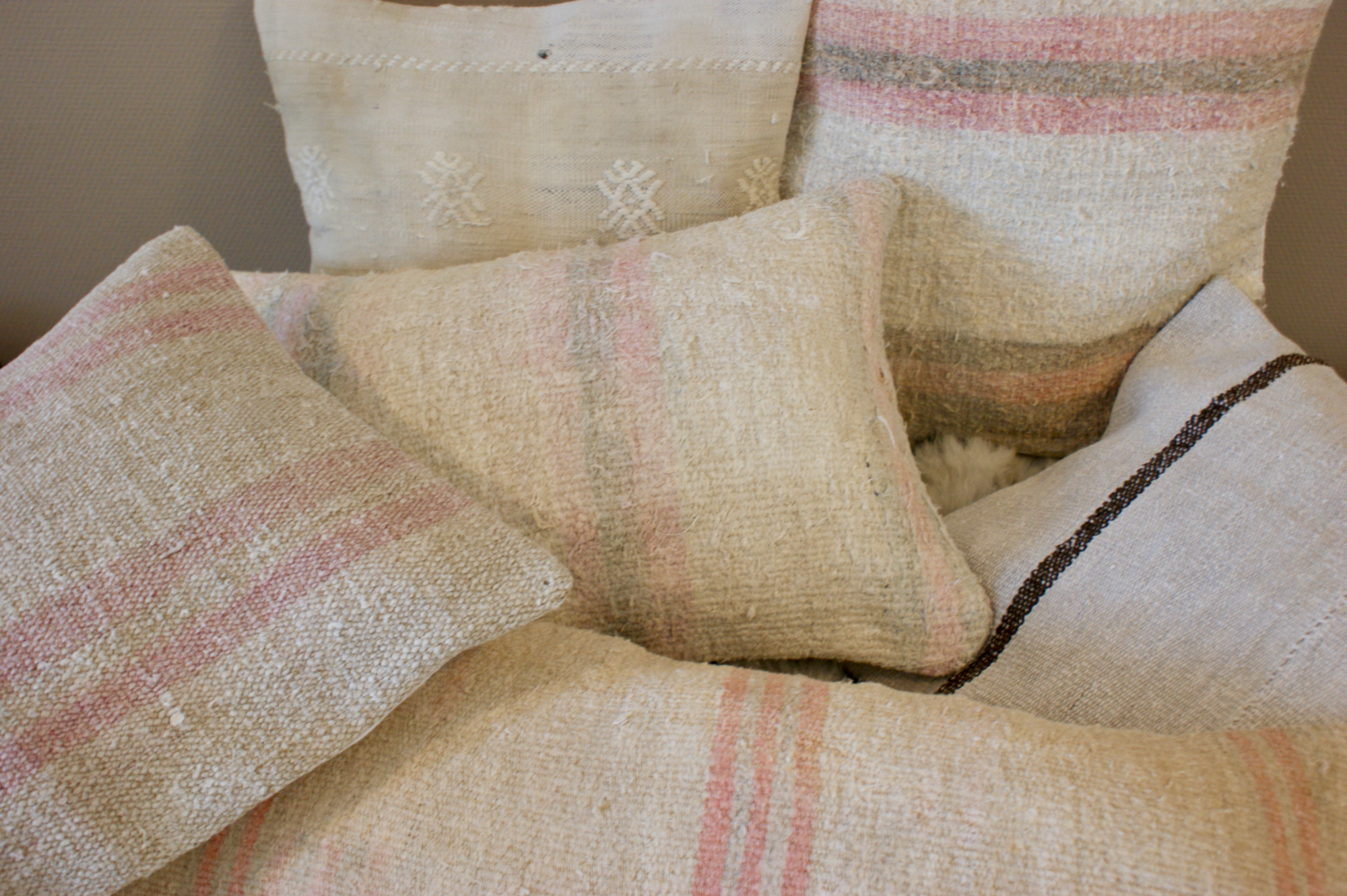 Kussen Kelim Vintage natural stripe mocha 60x40