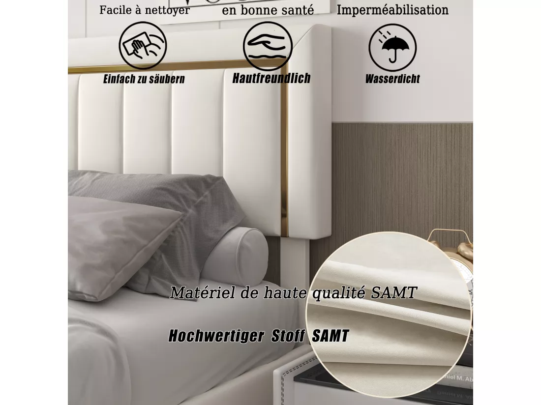 lit double rembourré 160 x 200,lit coffre avec sommier,lit adulte 160 x 200 avec levier hydraulique,velours,beige