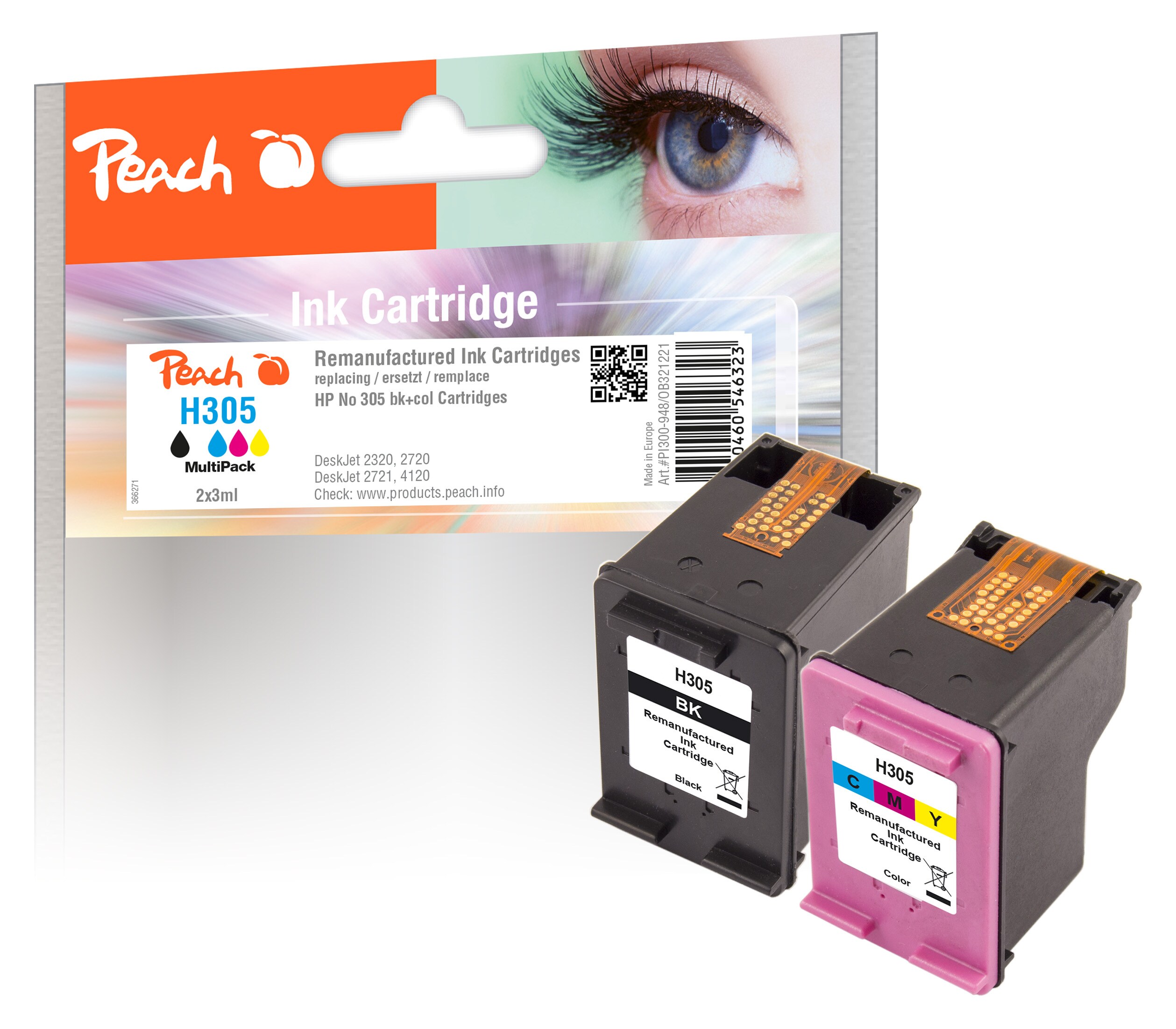 Peach HP 3052 Druckköpfe (bk, col) ersetzt HP No. 305, 3YM61AE, 3YM60AE für z.B. HP DeskJet 2700, HP Envy Pro 6400, HP DeskJet Plus 4100 (wiederaufbereitet)